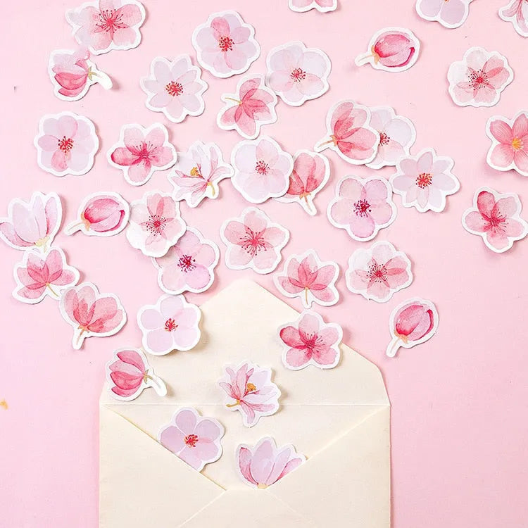 Sakura Story 45-sheet pink watercolour self-adhesive sticker set in plastic packaging