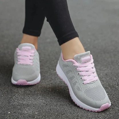 Women's sports sneakers with mesh upper and low wedge heel in various colors