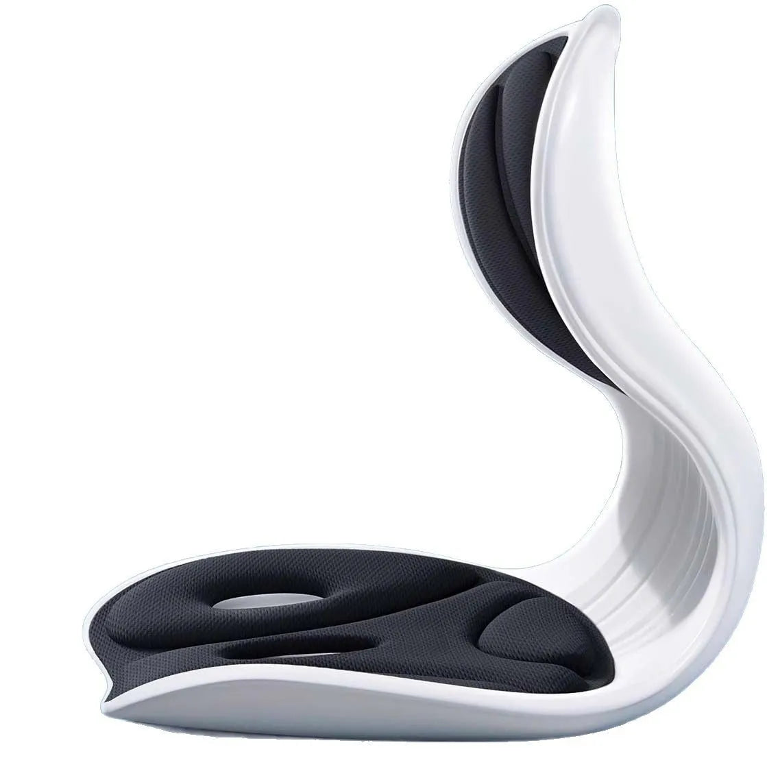 Grey and black Japanese style lumbar support cushion with waist support design on a chair.