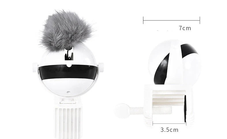 Electronic motion cat toy with real fur ball for interactive play