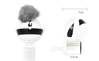 Electronic motion cat toy with real fur ball for interactive play