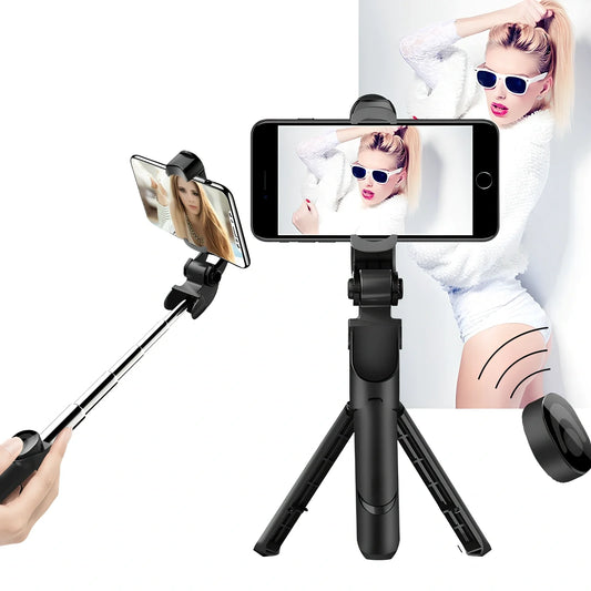 Bluetooth selfie stick with remote control extended to 100cm holding smartphone