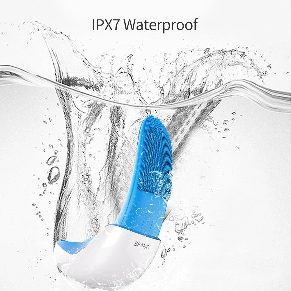 Electric Silicone Face Washer with adjustable vibration and red, blue, green lights for skin therapy