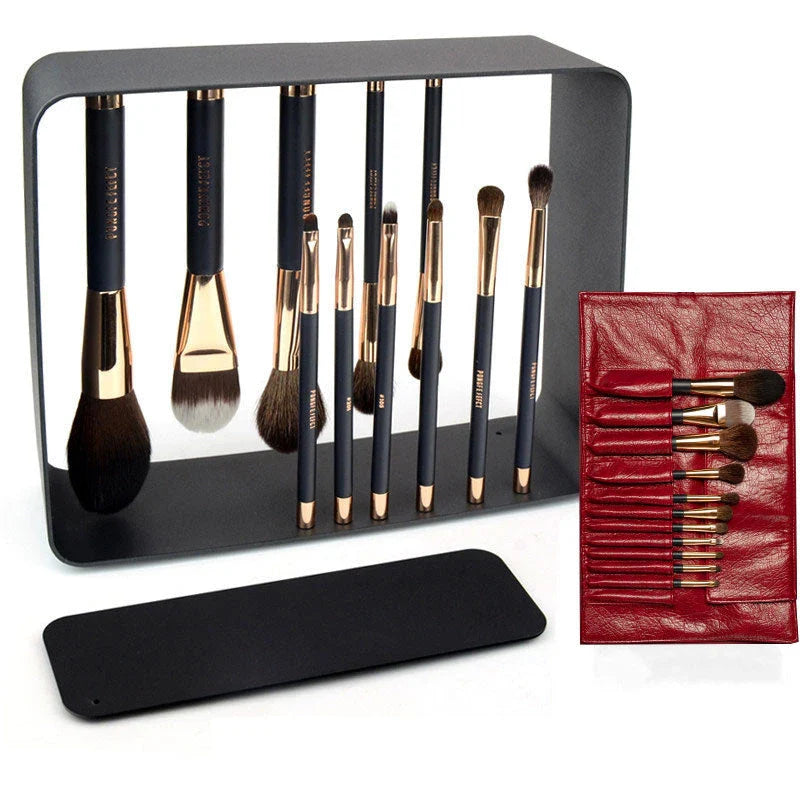 Fashion Magnet Makeup Brush Set with real hair bristles and black gold design