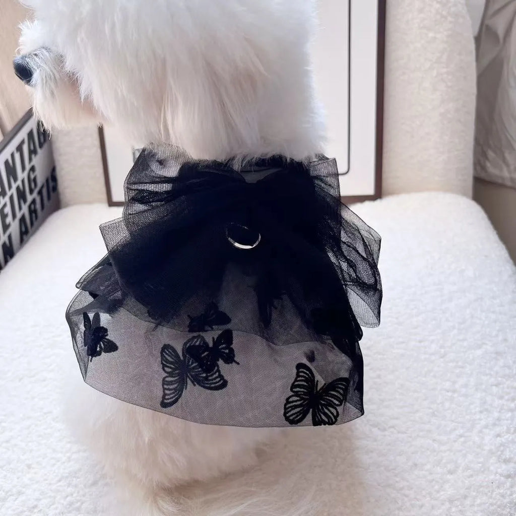 Black gauze princess tulle skirt costume on a small dog or cat.