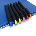 Pack of 10 assorted colour plastic gel pens with black refills, 14cm long.