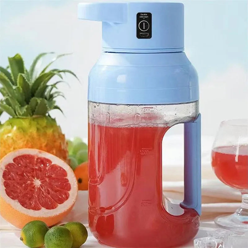 Portable electric juicer blender with 1500ml capacity, USB charging port, and eight steel blades