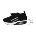 Women's mesh upper lace-up slip-on wedge sports shoes in black, low-top style with mid heel