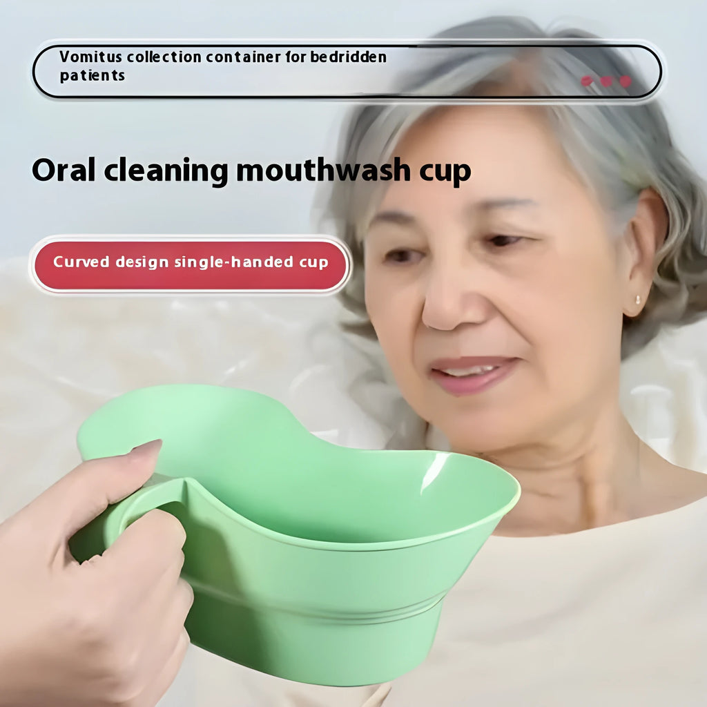 Green plastic nursing mouthwash cup with spout for bedridden patient oral care