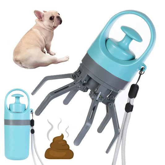 Portable dog poop scooper with claw mechanism and built-in bag dispenser for easy pet waste cleanup