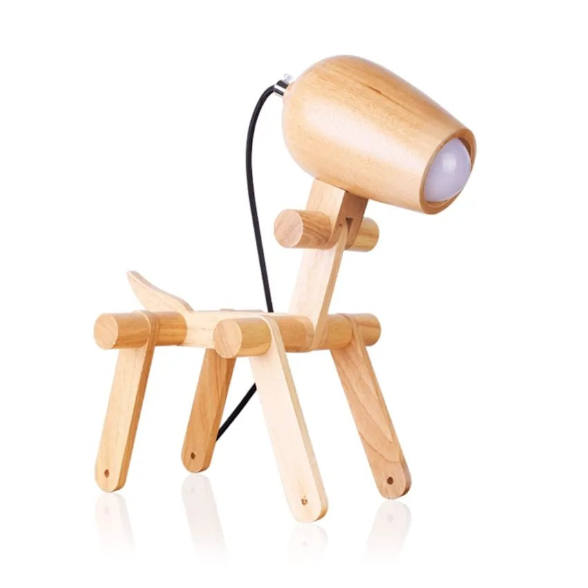 Nordic solid wood table lamp with warm light on a side table in a living room