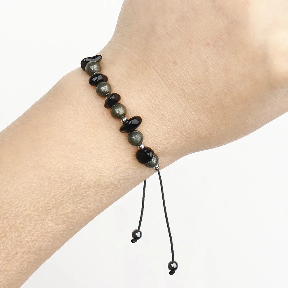 Black garnet stone beaded bracelet with original gravel design and moon element