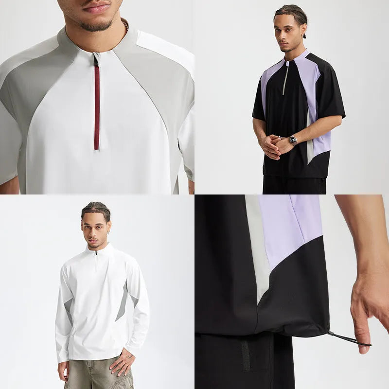 Men's lightweight polyester top with stitching detail in black colour