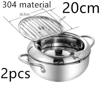 Telescopic stainless steel frying basket with removable thermometer, suitable for gas and induction cooking