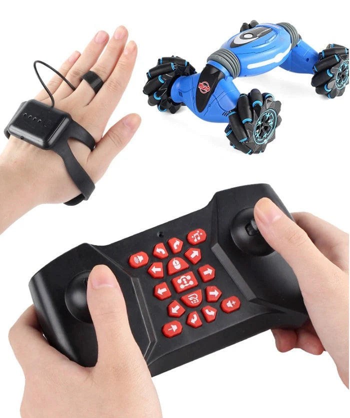 Double side RC Stunt Car in blue and red, ready for stunts and races