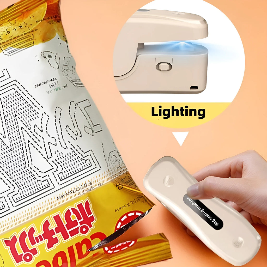 Portable USB mini sealer machine in black or milky white for kitchen food preservation
