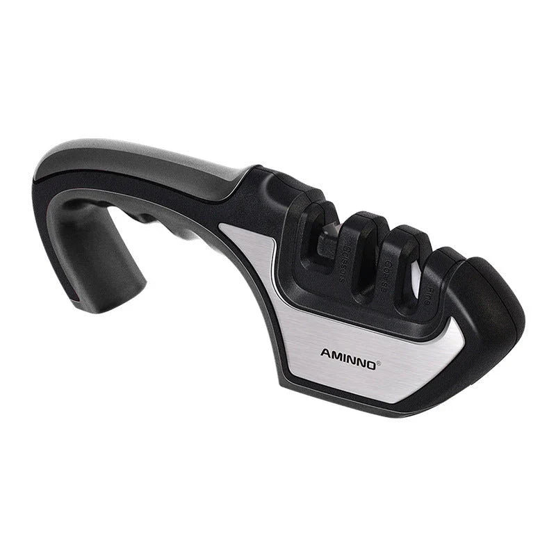 Four-in-one kitchen knife sharpener in multiple colours with diamond, ceramic, tungsten steel, and scissors grinding options