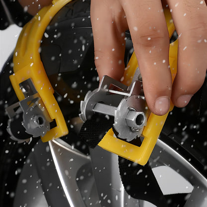 Yellow 3-piece snow tire chains with stainless steel nails for 165-265mm tyres on icy road