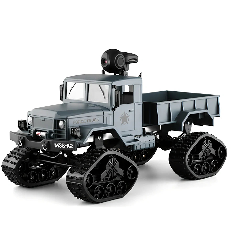 Army green 2.4G four-wheel drive snow truck RC car, 33.8cm long with front lights and 3kg load capacity