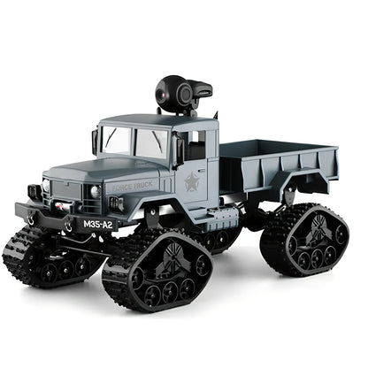 Army green 2.4G four-wheel drive snow truck RC car, 33.8cm long with front lights and 3kg load capacity