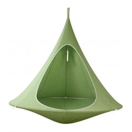 Flying Saucer lightweight portable nylon hammock in green, perfect for camping and backpacking