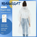 Disposable raincoat folded in card format showing adult and children's sizing options