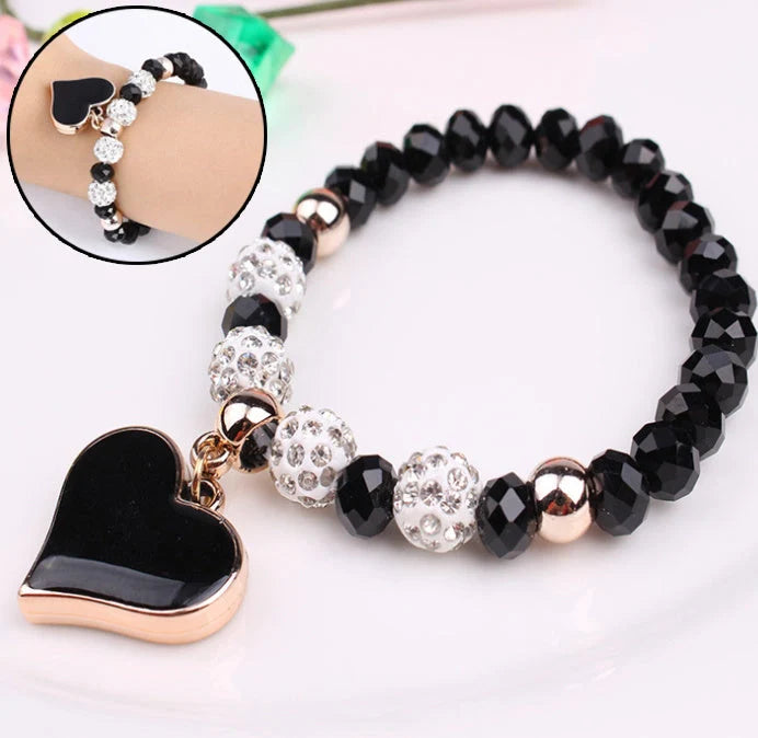 Elastic Crystal Heart Bracelet in various colours with heart-shaped crystals