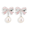 Alloy bow shape drop oil ear studs with electroplating finish in aurora white colour