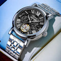 Men's mechanical automatic waterproof watch with stainless steel case and steel strap