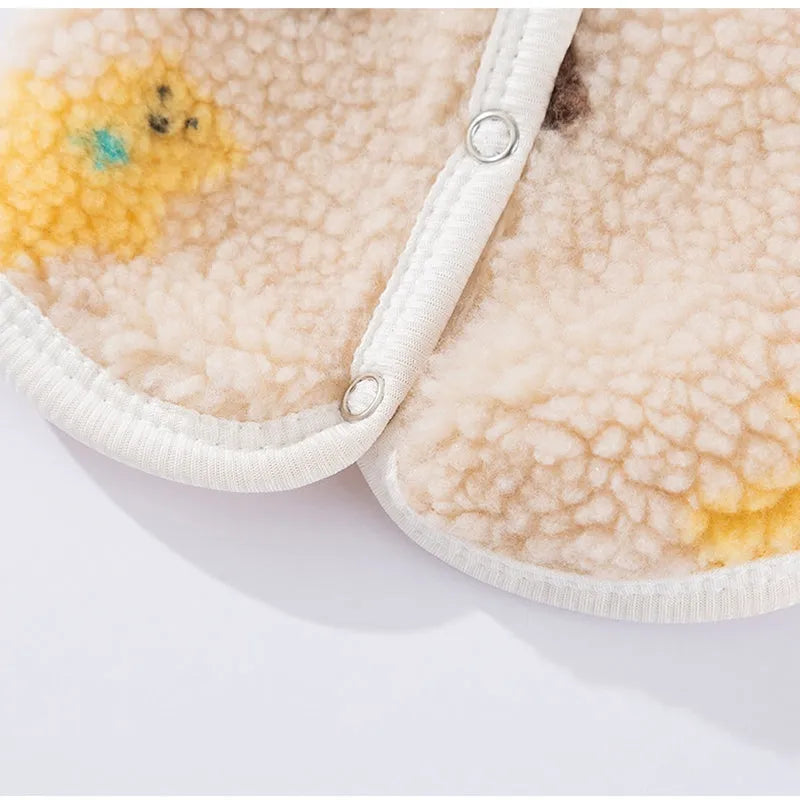 White Teddy bear printed Sherpa pet vest with button closure for small dogs and cats
