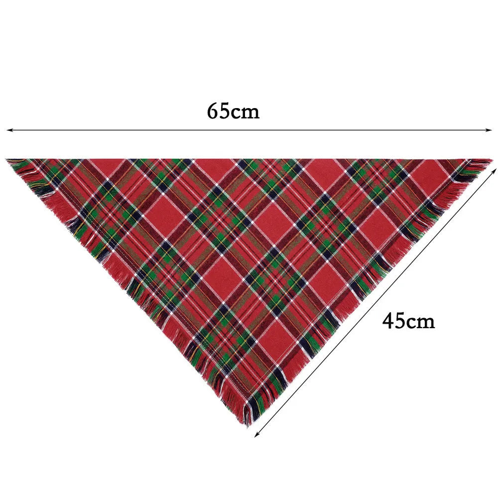 Classic plaid dog bandana with tassel edges in autumn colours on canine
