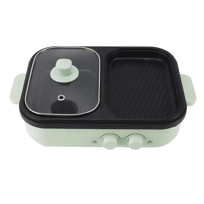 White electric hot pot frying oven with mechanical controls showing compact 390x220x120mm dimensions