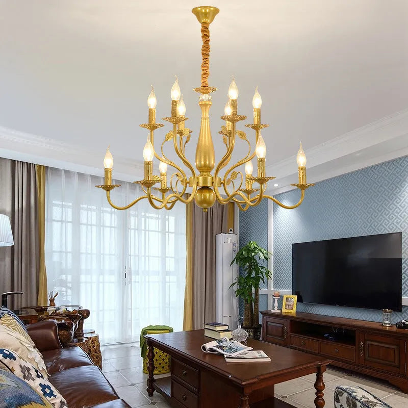 Wrought iron candle crystal chandelier with 12 lights, black finish, for living room or bedroom ceiling installation