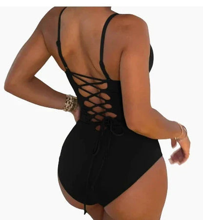 Stylish backless one-piece swimsuit for women in various vibrant solid colors