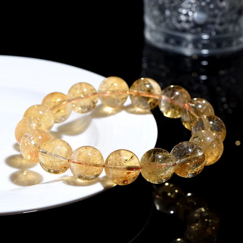 Natural yellow citrine stone bracelet with faceted beads, shown in single-circle and three-circle designs.