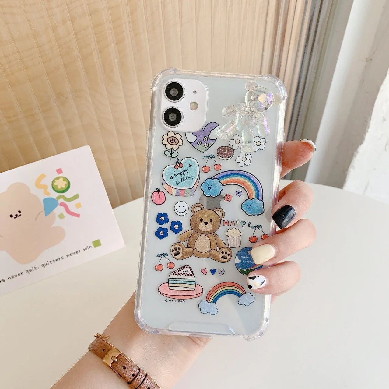 Bear chain protective iPhone case with TPU material and Japanese Korean cartoon design