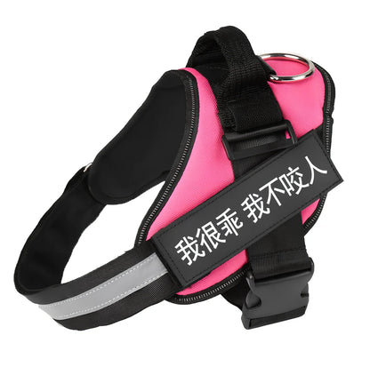 Custom black adjustable no-pull dog harness with reflective straps and D-ring, fits 25-120cm bust for small to large breeds