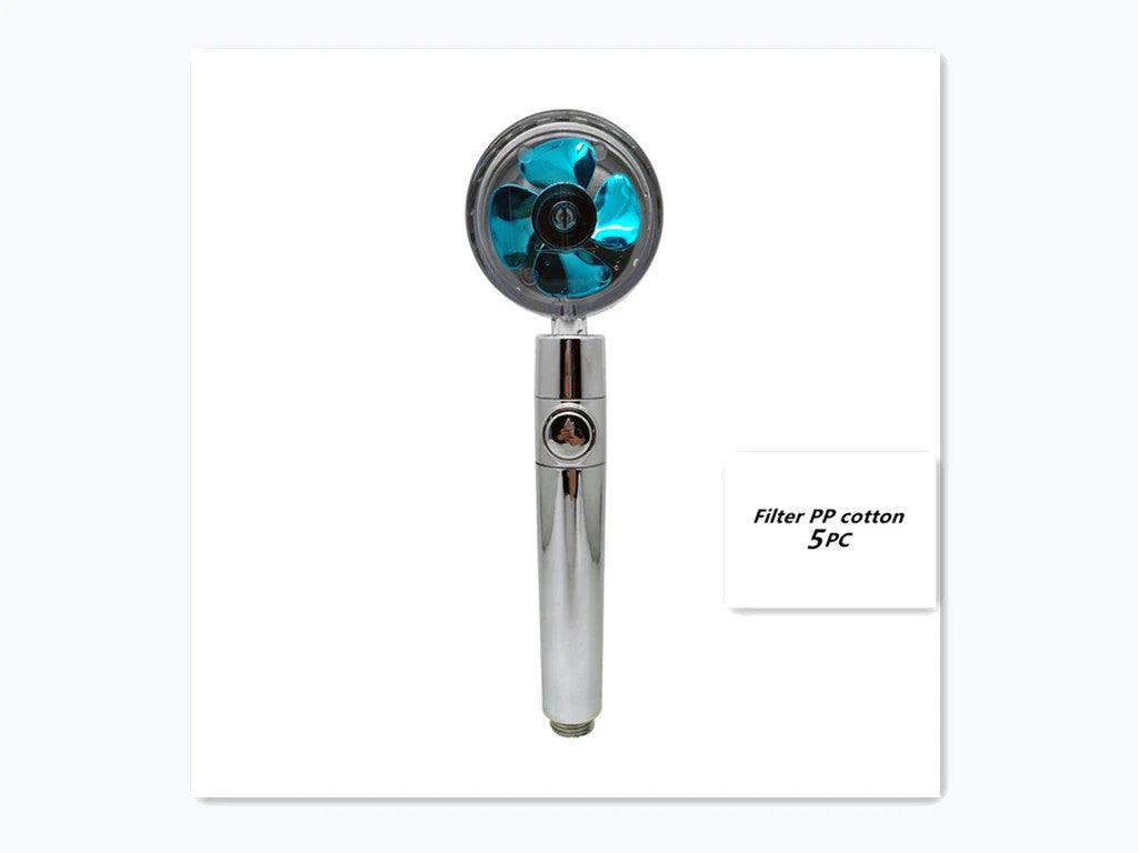 High-pressure handheld shower nozzle with cotton filter and stop button in various colours