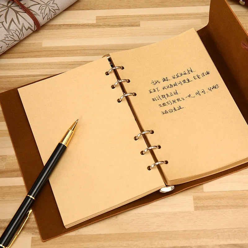 Retro PU leather notebook with discolouration effect, loose-leaf binding, and Daolin paper pages