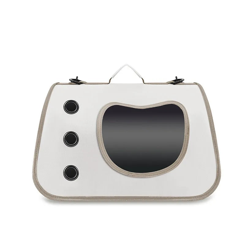 Crossbody pet carrier bag in Oxford cloth shown in multiple colour options including black, orange, and purple