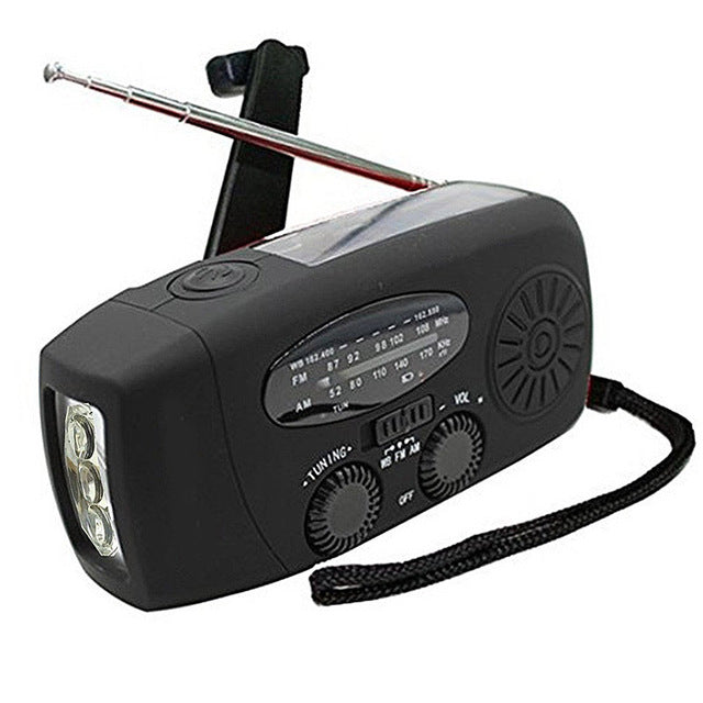 Multifunctional Solar Wind-Up Radio - 2000mAh Rechargeable Emergency Power Bank with LED Torch & USB Charger - Portable Gear for Camping & Exploration