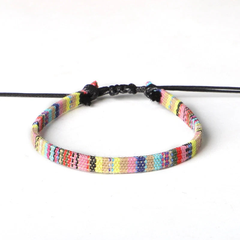Hand woven rainbow colour bohemian style anklet for men and women