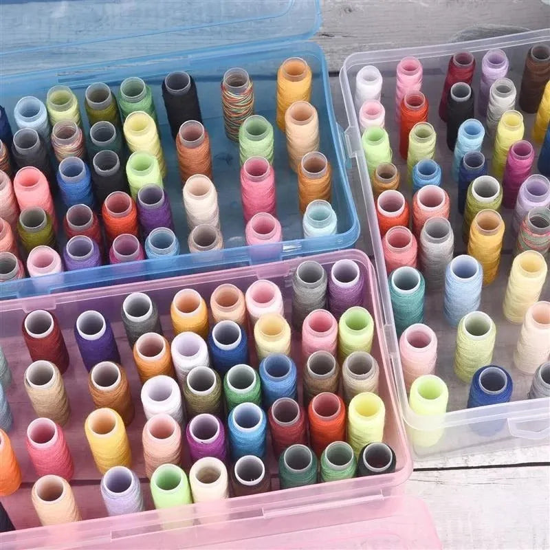Plastic storage box with 42 compartments for embroidery and sewing kit organisation