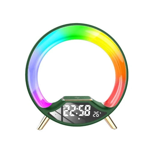 O Light Wireless Charging Bluetooth Speaker with Night Light in white, black, and green