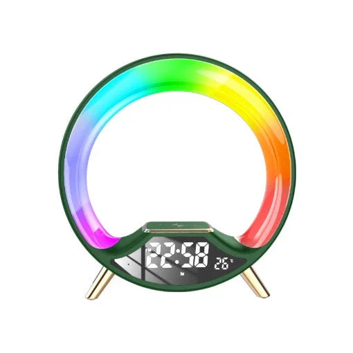 O Light Wireless Charging Bluetooth Speaker with Night Light in white, black, and green