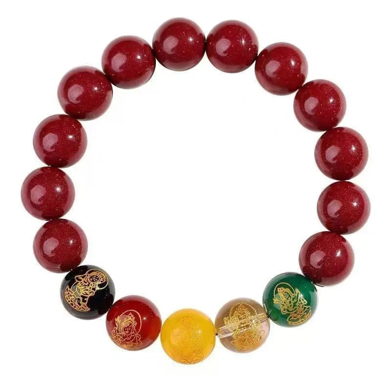 Five Gods Of Wealth cinnabar bracelet with animal beads in 8mm 10mm 12mm 14mm sizes