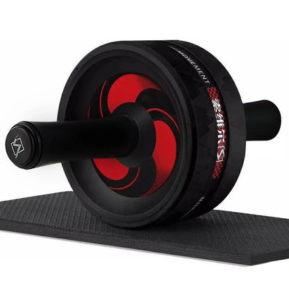 Abdominal exercise wheel with three-wheel design in flame red colour, showing textured handle and 18cm diameter