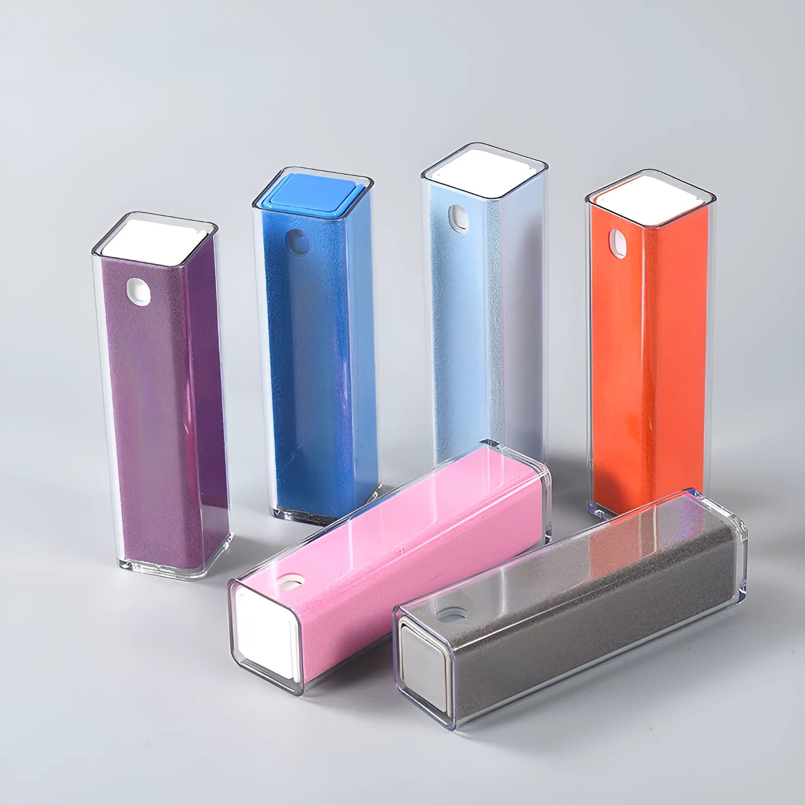 15ml square tube phone screen cleaner spray bottle with protective case in blue, grey, light blue, orange, pink or purple