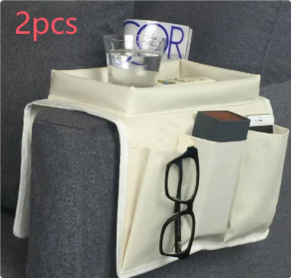 Oxford fabric sofa armrest organizer with multiple pockets for remote controls and magazines