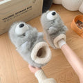 Grey ankle wrap cotton slippers with artificial wool lining showing plush upper and non-slip sole